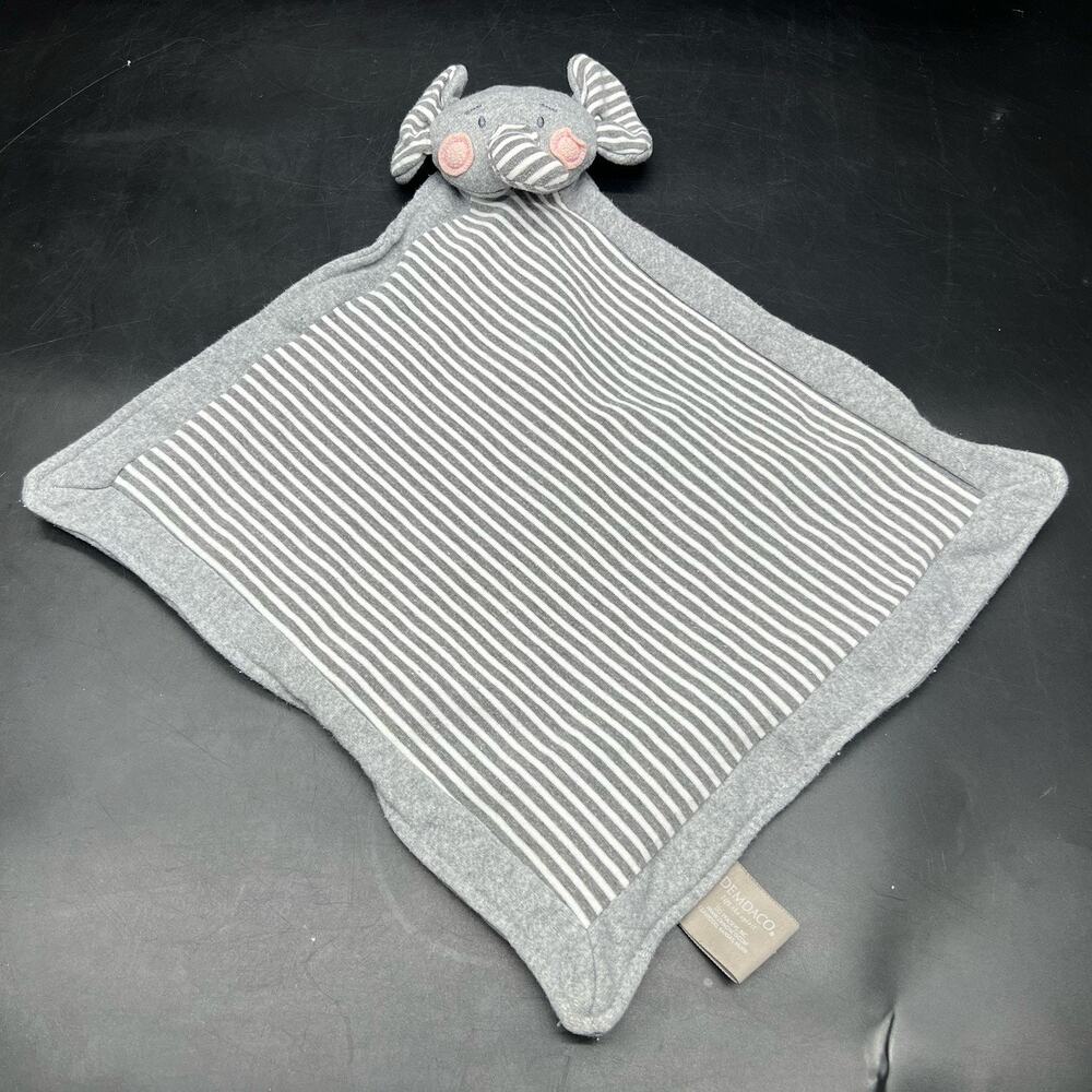 Demdaco Gray White Striped Elephant Security Blanket Lovey Lovie